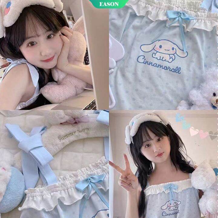 ชุดนอนแขนสั้น-ลายการ์ตูนอนิเมะ-sanrios-kawaii-cinnamoroll-น่ารัก-แฟชั่นฤดูร้อน-สําหรับผู้หญิง-2022