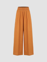 Cider Solid Shirred High Waist Wide Leg Trousers