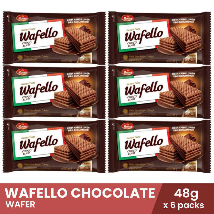 WAFELLO Chocolate Wafer 48g x 6 packs, snack food, biscuit, sweet wafer ...