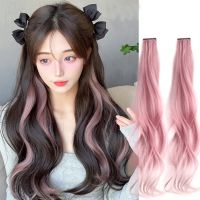 curly hair Color Hair Piece Extensions Clip In Streak Pink Synthetic Strands on