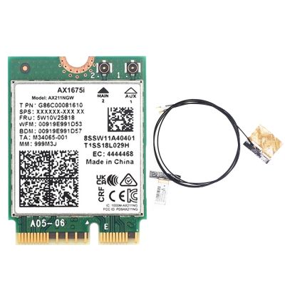 AX1675I WIFI Card+2XAntenna WiFi 6E M.2 Key E CNVio 2 Tri Band Accessories Parts 2.4G/5G/6Ghz Wireless Card AX211 BT 5.2 Support Win 10