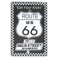 ป้ายสังกะสีวินเทจ Get Your Kicks on Route US 66, ขนาด 20x30 ซม