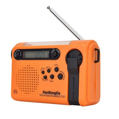 HanRongDa 1 Set Portable Radio Hand Crank Radio AM FM SW Solar Powered Radio with LED Flashlight SOS Alarm Orange