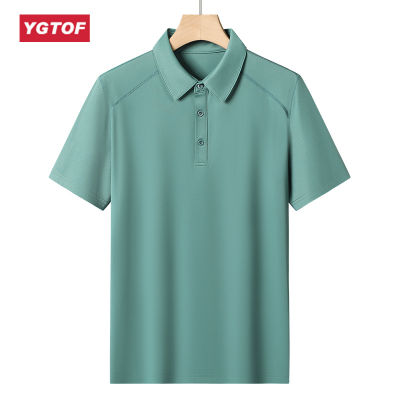 YGTOF เสื้อโปโลเสื้อแขนสั้นผ้าไหมน้ำแข็งของผู้ชายใหม่คุณภาพสูงเสื้อโปโลผู้ชายกีฬาระบายอากาศได้บาง