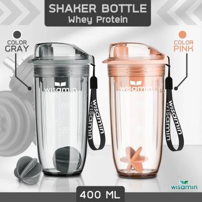 แก้วเชคโปรตีน ขนาด 400 ml แก้วเชค&nbsp; Wisamin Protein Shaker แก้วสำหรับชงโปรตีน&nbsp; Shaker Cup กระบอกเชค เวย์โปรตีน ไร้สาร BPA (ฟรี ลูกเชค MIXING BALL) มี 2 สี ชมพู-เทา