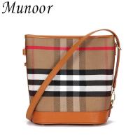 Munoor หนังวัวแท้ + ผ้าใบผ้าผู้หญิงสลิงกระเป๋าสะพาย (สีน้ำตาล)