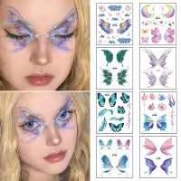 Fairy Butterfly Wings Shiny Tattoo Sticker Waterproof Eyes Face Hand Body Art Fake Tattoos For Women Makeup Dance Music Festival Stickers