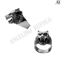 ANGELINO RUFOLO Ring ดีไซน์ Wolf Head แหวนผู้ชาย Stainless Steel 316L(สแตนเลสสตีล)คุณภาพเยี่ยม สีเงิน ประดับตกแต่งด้วย คริสตัล