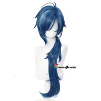 Anime Wigs Genshin Impact Kaeya Cosplay Men 80Cm Long Ink-Blue Wig Cosplay Costume Heat Resistant Synthetic Hair Peluca