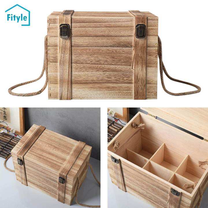 Fityle Wood Wine Box Large Capacity Wine Crate for Kitchen Living Room