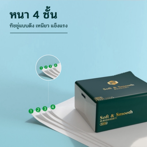 กระดาษทิชชู่-กระดาษชำระ-กระดาษเช็ดหน้า-หนา-4-ชั้น-1ห่อ300-แผ่น-เหนียวขาดยาก-นุ่มคุณภาพดี-แพ็ค5-10ชิ้น