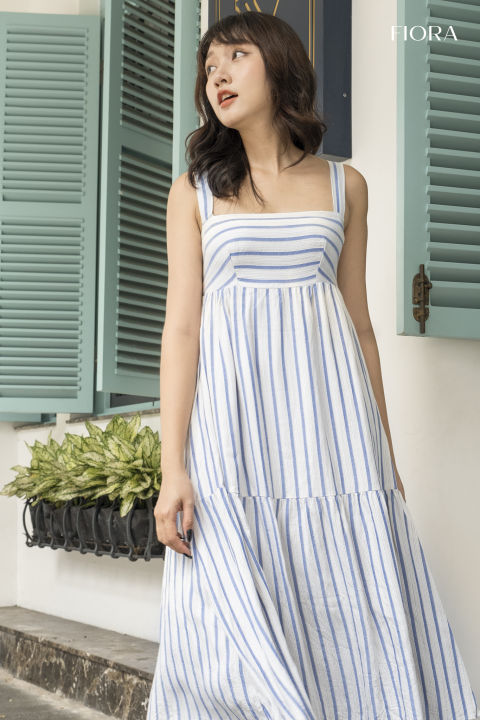 FIORA - Đầm maxi đi biển sọc xanh linen Kelsey Dress | Lazada.vn