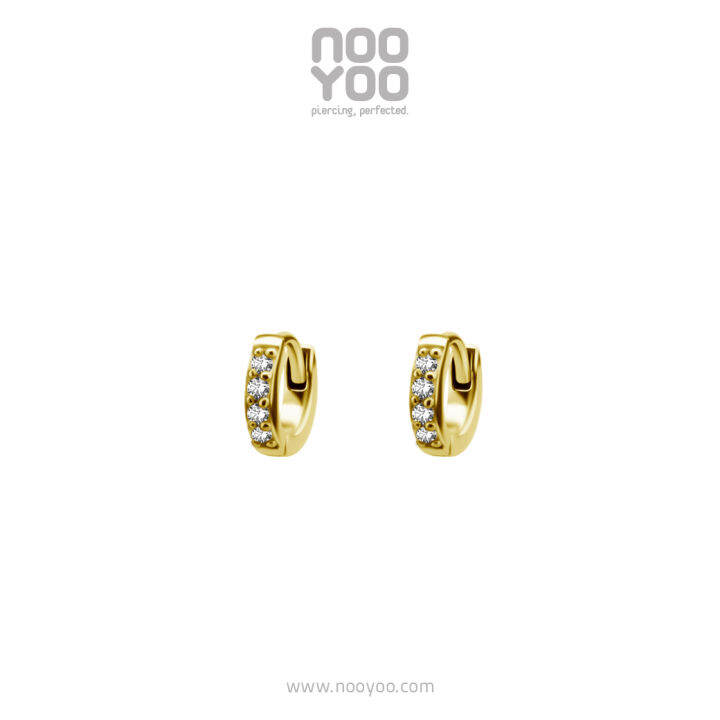 nooyoo-ต่างหูสำหรับผิวแพ้ง่าย-second-hole-hoop-cz-สีขาว-สีทอง