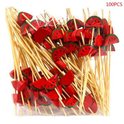 100 Pcs Disposable ที่จิ้มไม้ไผ่อาหารค็อกเทลผลไม้ Handmade Toothpicks ปิกนิกของตกแต่งปาร์ตี้