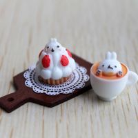 Cute 1:6 Scale Mini Rabbit Coffee Cup Miniature Cake Dollhouse Food for Barbies Pullip Doll Kitchen Toy Accessories