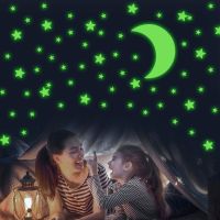 ZZOOI 338 Pieces Dark Night Glowing Wall Fluorescent Decoration Stickers Star Moon Luminous Decal Ornament for Home Bedroom