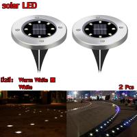 Solar Garden Light 8LED โคมไฟตกแต่งสนามหญ้า ฝังพื้นโซล่าเซลล์พลังงานแสงอาทิตย์ มี2สี（เหลือง-ขาว) - 2 ต้น