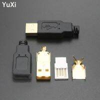 YuXi ชุด4Pin 4ชิ้นประเภท USB ตัวผู้ขั้วต่อหลอดไฟ LED ชุดสายไฟสำหรับหัวปลั๊กชาร์จ USB ลวดบัดกรีแบบ DIY ชุด4ชิ้นหัวชุบทอง