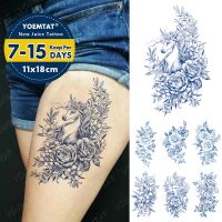 【YF】 Semi-Permanent Herbal Waterproof Temporary Tattoo Sticker Line Flower Peony Rose Unicorn Juice Lasting Ink Body Art Fake Tattoos