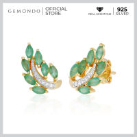 Gemondo ต่างหูเงินแท้ 925 ชุบทอง 18K ประดับมรกต (Emerald) และเพชร (Diamond) ดีไซน์เอกลักษณ์ต้นเฟิร์น