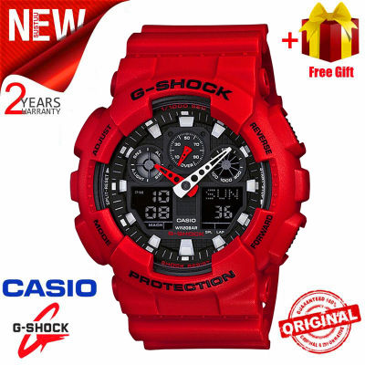 Original G-Shock GA100 Men Sport Watch Dual Time Display 200M Water Resistant Shockproof and Waterproof World Time LED Auto Light Sports Wrist Watches with 2 Years Warranty GA-100B-4A Red (Ready Stock)