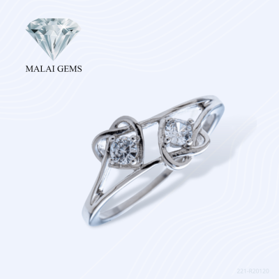 Malai Gems แหวนเพชร แหวนหัวใจ สองดวง เงินแท้ 925 เคลือบทองคำขาว ประดับเพชรสวิส CZ รุ่น 221-R20120 แถมกล่อง แหวนเงินแท้ แหวนเงิน