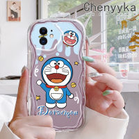 เคส Chenyyka สำหรับ iPhone 11 11 Pro 11 Pro Max เคสลายการ์ตูนโดราเอมอนน่ารักลายดีไซน์ใหม่เนื้อครีมขอบคลื่นนุ่มเคสมือถือกันกระแทกแบบใสโปร่งใสลายกล้องถ่ายรูปเรียบง่ายอ่อนโยนฝาครอบป้องกัน