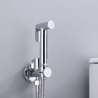 Bidet Shattaf Sprayer Set Bathroom Toilet WC Shower Solid Brass Round Valve Shine Silver Chrome Cold Valve