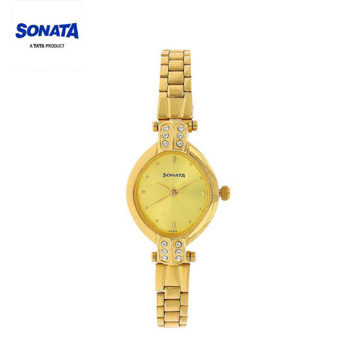 Sonata Champagne Dial Golden Stainless Steel Strap Women s Analog