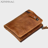 XZXBBAG 2017 Genuine Cowhide Men Wallet Retro Short Purse Folding Money Bag Clip Side zipper Male Clutch Business Carteira RFID