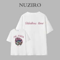 NUZIRO เสื้อยืดแขนสั้นพิมพ์ลายสองด้านสำหรับผู้หญิงผ้าฝ้ายบริสุทธิ์เกาหลี