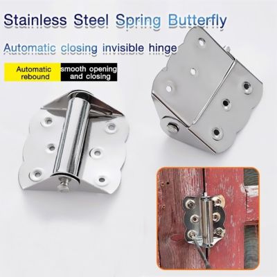 ►㍿ Rustproof Stainless steel Furniture Accessories Spring Flush Hinges Automatic Closing Door Hinge Butterfly-shaped