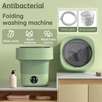 NewHome Portable Washing Machine Foldable Laundry Machine w/Drain Basket Purple in Green/Purple | Small