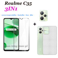 Realme ฟิล์มป้องกันหน้าจอ C35,กระจกนิรภัย3 In 1สำหรับ Realme C25 C12 C11 + ฟิล์มเลนส์ + ฟิล์มหลัง