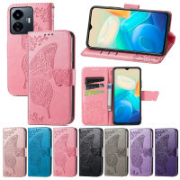 เคสสำหรับ Vivo Y70 Y70S Y71T Y73 Y73S Y73T Y74s Y75s Y75 5G Y76 Y77 Y72 Y78 Y78 Plus เคสกระเป๋าเงินฝาปิดแบบแม่เหล็กหนังกระเป๋าเก็บบัตรลายผีเสื้อสายคาดที่คล้อง