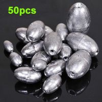 KAWAIIR 50PCS ช็อตแบ่งน้ำหนัก เหยื่อจม รูปไข่ Sinkers ลูกปัดตกปลา อุปกรณ์ตกปลา ตะกั่ว Sinker