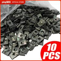 PING3693 10pcs/pack แผ่นเหล็กแผ่น คลิปยึดสกรู พร้อมสกรูสกรู ที่ป้องกันป้องกัน คลิปรูปตัวยู ทนทานต่อการใช้งาน โลหะสำหรับตกแต่ง สกรูหัวเข็มขัด รถมอเตอร์ไซด์