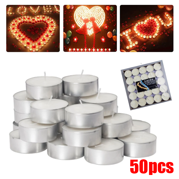 50pcs Smokeless Tea Light Candles Round Small Tea Candle for Family Decoration Holiday Party