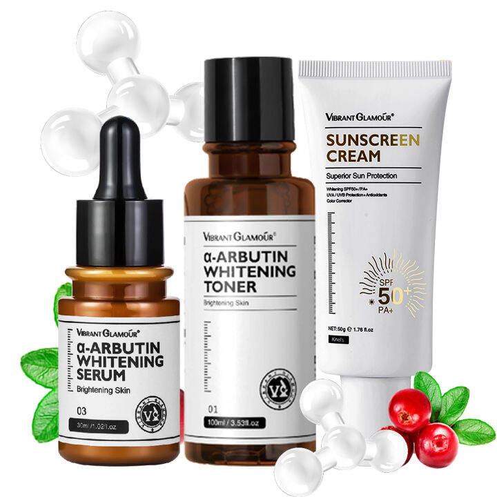 VIBRANT GLAMOUR αArbutin Whitening Serum, αArbutin Toner & Sunscreen