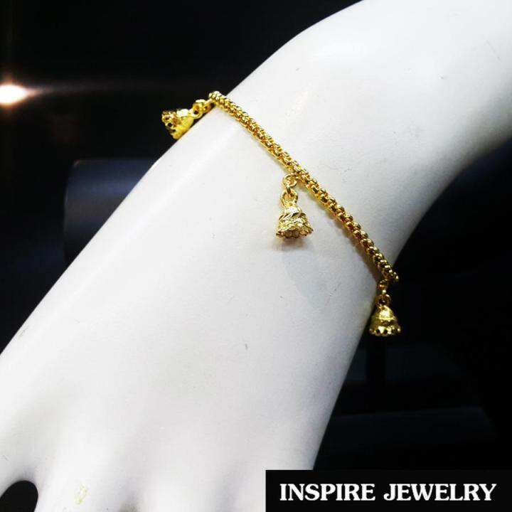 inspire-jewelry-สร้อยข้อมือทองห้อยตุ้งติ้ง-ลายกระดิ่งตอกลาย-ยาว-16-cm-ลายโบราณ-อนุรักษ์ไทย-สวยงามมาก-ปราณีต-ราคาประหยัด-ใช้ตกแต่งเสื้อผ้าไทย-หรือใส่ประดับ-ผ้าซิ่น-ผ้าถุง