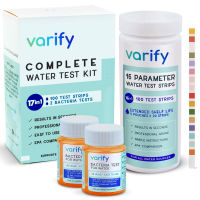 VARIFY 17 in 1 Premium Drinking Water Test Kit - 100 Strips + 2 Bacteria Tests - Home Water Quality Test - Well and Tap Water - Easy Testing for Lead, Bacteria, Hardness, Fluoride, pH, Iron, Copper and more!