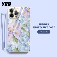 เคสโทรศัพท์ดีไซน์ใหม่ YBD สามารถใช้ได้กับ iPhone 15 14 13 12 11 Pro Max ชุบภาพน้ำมันเคสลายดอกไม้เคสแถมฟรีสายคล้อง