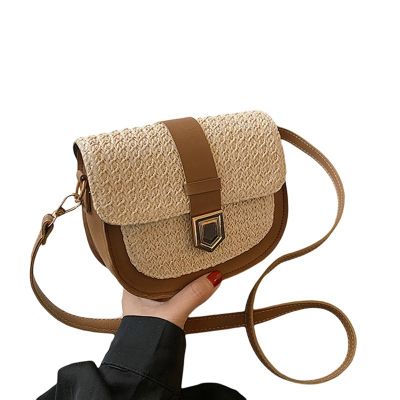 Straw Bag Woven Bag Female Simple and Fresh One-Shoulder Messenger Bag Western Saddle Bag