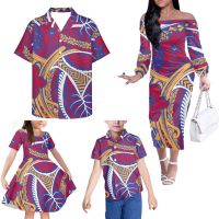 Hycool 2022 New Arrivals Samoan Tribal Hawaii Design Mother And Daughter Dresses Family Clothes Mother Father And Children