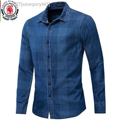 CODTheresa Finger Fredd Marshall 2020 New Fashion Casual Denim Shirt Men Slim Fit Long Sleeve 100 Cotton Plaid Shirt Male Brand Clothing 200