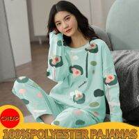 5XL เหมาะกับขนาดใหญ่ลำลองทรงหลวมแขนยาวสำหรับผู้หญิงใส่ในบ้านใส่เสื้อกางเกงชุดนอนผ้าใยสังเคราะห์บรรจุกล่องพีวีซีลายจุด