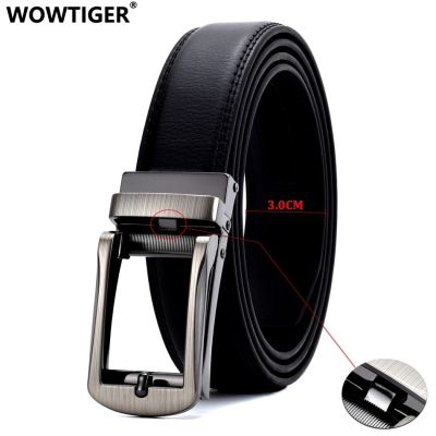 WOWTIGER Men 3cm width Luxury Designer black Genuine Leather Strap belt Automatic Ratchet with Open Linxx Buckle Belts for Men Belts