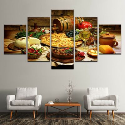 5ชิ้นร้านอาหารครัวอาหารผลไม้ไวน์ผ้าใบผนังศิลปะรูปภาพภาพวาดโปสเตอร์ HD พิมพ์ตกแต่งบ้านยอดนิยมอาหารและเครื่องดื่มงานศิลปะ