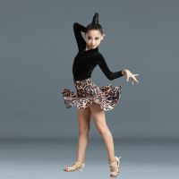 Kids Latin Dance Dress Practice Dresses Leopard Latin Performance For Women Girls Spandex Competition Examination Dance Skirt