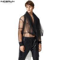 ₪▥ INCERUN Mens Mesh See-through Wrap-around Swing Neck Long Sleeve Cardigan